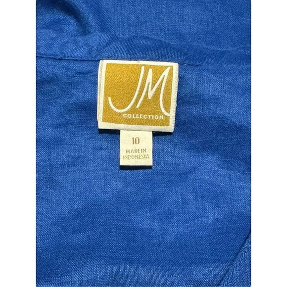 NEW JM Collection Size 10 Blue 100% Linen Roll Tab Button Front Tunic Top NWT - Picture 4 of 7